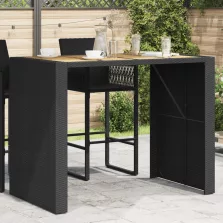   vidaXL fekete polyrattan kerti bárasztal akácfa lappal 145x80x110 cm