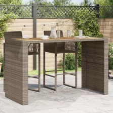   vidaXL szürke polyrattan kerti bárasztal akácfa lappal 185x80x110 cm