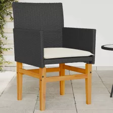   vidaXL 2 db fekete polyrattan és tömör fa kerti szék párnával