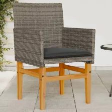   vidaXL 2 db szürke polyrattan és tömör fa kerti szék párnával