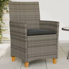   vidaXL 2 db szürke polyrattan és tömör fa kerti szék párnával
