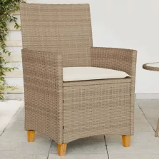   vidaXL 2 db bézs polyrattan és tömör fa kerti szék párnával
