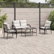   vidaXL 4 részes fekete polyrattan kerti ülőgarnitúra párnákkal