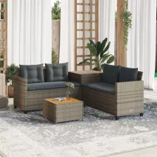   vidaXL L-alakú szürke polyrattan kerti kanapé asztallal és párnákkal