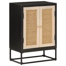   vidaXL fekete tömör mangófa és vas tálalószekrény 55 x 30 x 76 cm