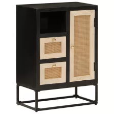   vidaXL fekete tömör mangófa és vas tálalószekrény 55 x 30 x 76 cm