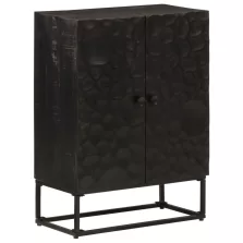   vidaXL fekete tömör mangófa és vas tálalószekrény 55 x 30 x 76 cm