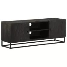   vidaXL fekete tömör mangófa és vas TV-szekrény 110 x 30 x 40 cm