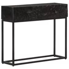  vidaXL fekete tömör mangófa és vas tálalóasztal 90 x 30 x 76 cm
