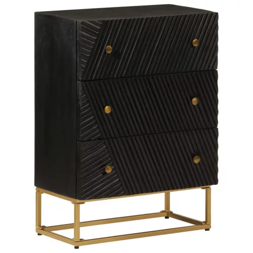 vidaXL fekete tömör mangófa és vas komód 55 x 30 x 76 cm