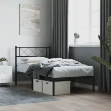 vidaXL fekete fém ágykeret fejtámlával 90 x 200 cm