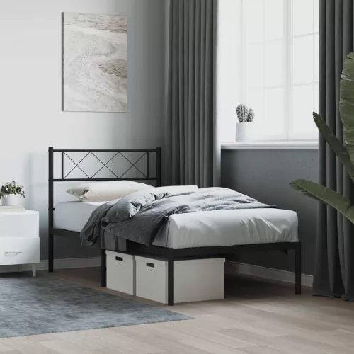 vidaXL fekete fém ágykeret fejtámlával 90 x 200 cm