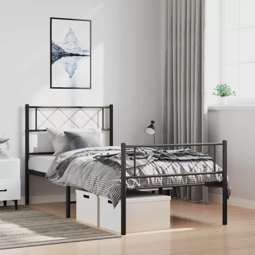 vidaXL fekete fém ágykeret fej- és lábtámlával 100 x 190 cm