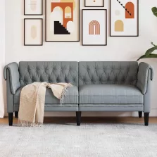   vidaXL 2 személyes világosszürke szövet Chesterfield kanapé