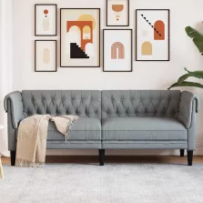   vidaXL világosszürke 3 személyes szövet Chesterfield kanapé