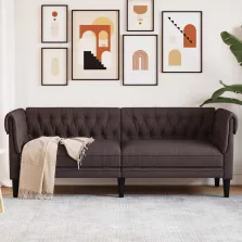   vidaXL sötétbarna 3 személyes szövet Chesterfield kanapé