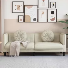   vidaXL krémszínű bársony 3 személyes kanapé párnákkal