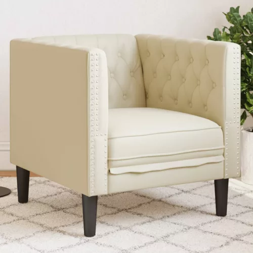 vidaXL krémszínű műbőr Chesterfield kanapéfotel