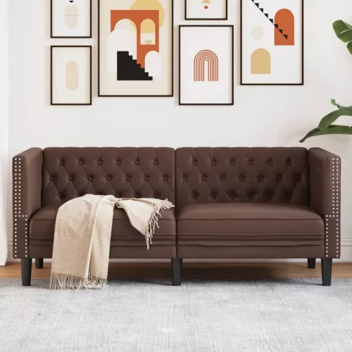 vidaXL 2 személyes barna műbőr Chesterfield kanapé