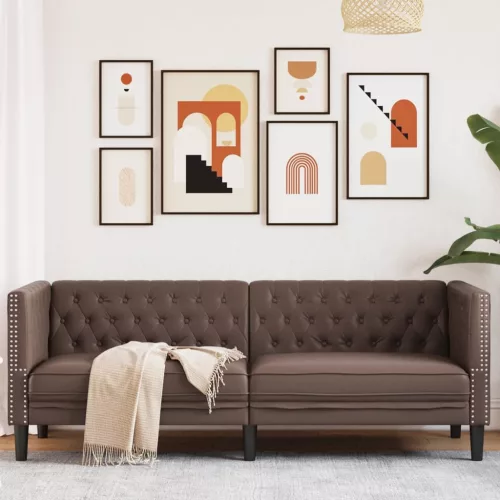 vidaXL 3 személyes barna műbőr Chesterfield kanapé