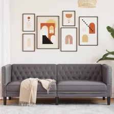 vidaXL 3 személyes szürke műbőr Chesterfield kanapé