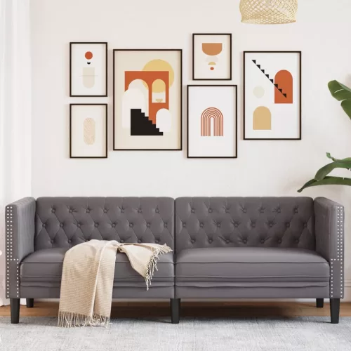 vidaXL 3 személyes szürke műbőr Chesterfield kanapé