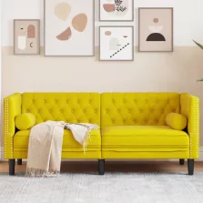   vidaXL 2 személyes sárga bársony Chesterfield kanapé hengerpárnákkal
