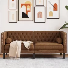   vidaXL 2 személyes barna műbőr Chesterfield kanapé hengerpárnákkal
