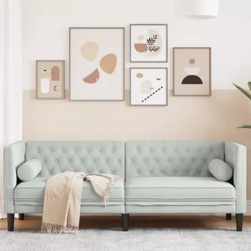 vidaXL 3 személyes világoszöld bársony Chesterfield kanapé párnákkal