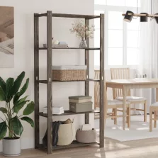   vidaXL 5 szintes szürke tömör fenyőfa tárolóállvány 80 x 38 x 170 cm