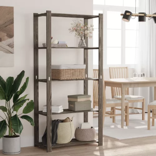 vidaXL 5 szintes szürke tömör fenyőfa tárolóállvány 80 x 38 x 170 cm