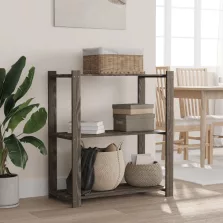   vidaXL 3 szintes szürke tömör fenyőfa tárolóállvány 80x38x90 cm