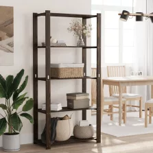   vidaXL 5 szintes fekete tömör fenyőfa tárolóállvány 80x38x170 cm