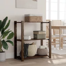   vidaXL 3 szintes fekete tömör fenyőfa tárolóállvány 80 x 38 x 90 cm