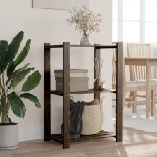   vidaXL 3 szintes fekete tömör fenyőfa tárolóállvány 60 x 38 x 90 cm