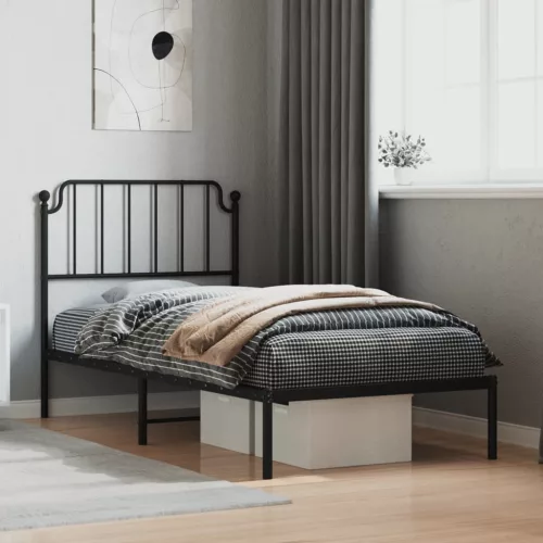 vidaXL fekete fém ágykeret fejtámlával 90 x 200 cm