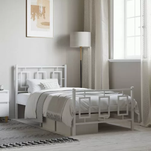 vidaXL fehér fém ágykeret fej- és lábtámlával 90x200 cm
