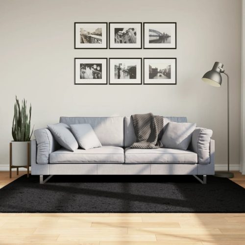 vidaXL fekete hosszú szálú bozontos modern szőnyeg 140 x 200 cm