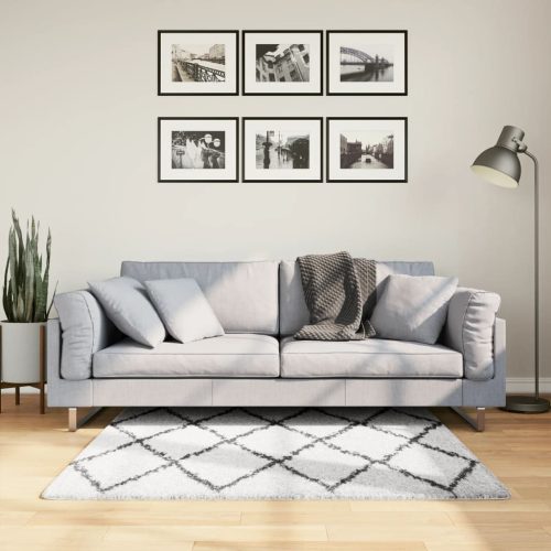 vidaXL krém és fekete hosszú szálú bozontos modern szőnyeg 120x120 cm