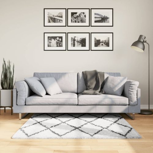 vidaXL krém és fekete hosszú szálú bozontos modern szőnyeg 120x170 cm