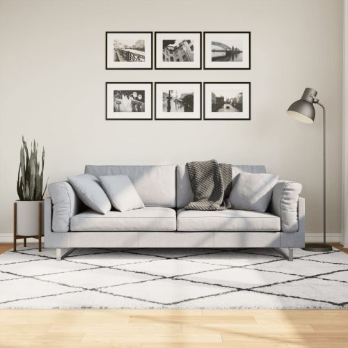 vidaXL krém és fekete hosszú szálú bozontos modern szőnyeg 160x230 cm