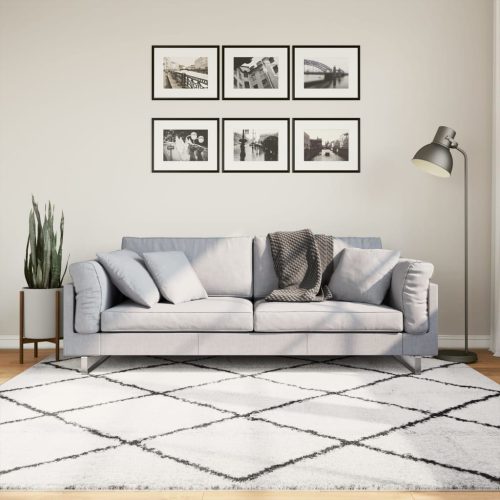 vidaXL krém és fekete hosszú szálú bozontos modern szőnyeg 200x200 cm