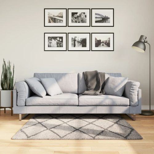 vidaXL bézs és antracit hosszú szálú bozontos modern szőnyeg 120x120cm