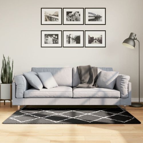 vidaXL fekete és krém hosszú szálú bozontos modern szőnyeg 80x150 cm