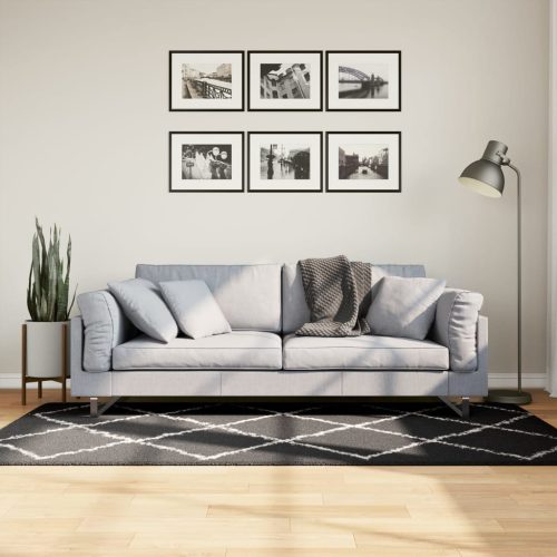 vidaXL fekete és krém hosszú szálú bozontos modern szőnyeg 100 x 200cm