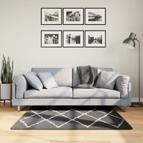 vidaXL fekete és krém hosszú szálú bozontos modern szőnyeg 120 x 120cm