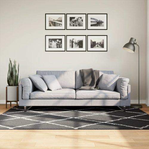 vidaXL fekete és krém hosszú szálú bozontos modern szőnyeg 140 x 200cm