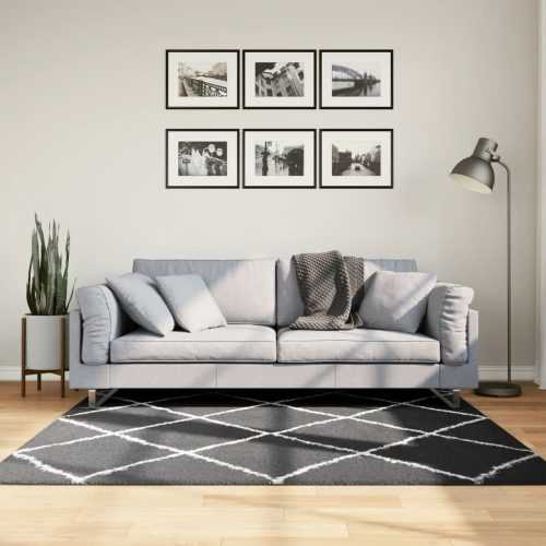 vidaXL fekete és krém hosszú szálú bozontos modern szőnyeg 160 x 160cm