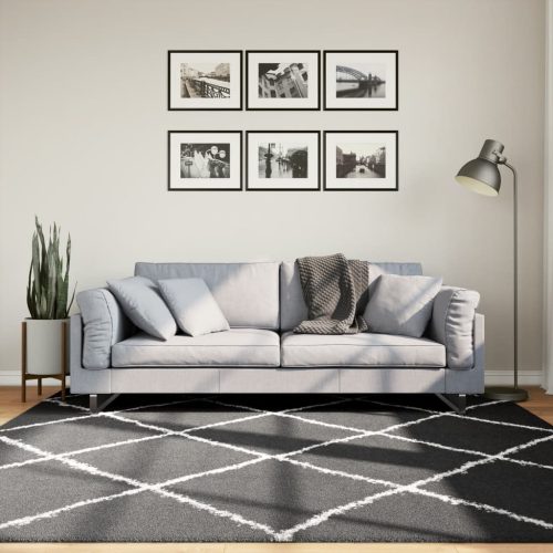 vidaXL fekete és krém hosszú szálú bozontos modern szőnyeg 200 x 200cm