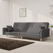   vidaXL kétszemélyes világosszürke szövet kanapéágy két párnával